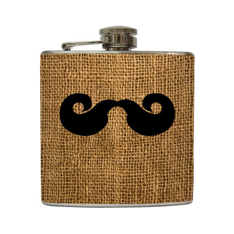 Guys Curls Mustache Flask On Burlap Pattern Paper Funny Groomsmen Gifts Stainless Steel 6 oz Liquor Hip Flask LC-1207