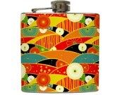 Ornate Liquor Hip Flask Decorative Flowers Red Yellow Collage Girls Bridemaids Gift Stainless Steel 6 oz Liquor Hip Flask LC-1189