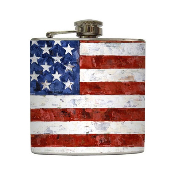 American Flag Whiskey Flask Painting Patriotic USA Red White Blue Groomsmen Gift Stainless Steel 6 oz Liquor Hip Flask LC-1005