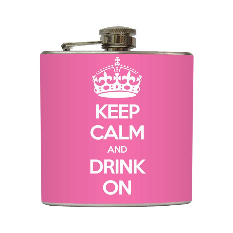Keep Calm and Drink On Whiskey Flask Crown Bride Liquid Courage Bridesmaid Gifts Stainless Steel 6 oz Liquor Hip Flask LC-1267