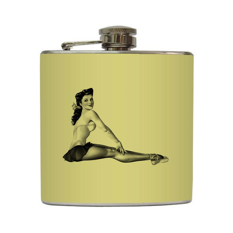 5 Pinup Girl Flasks Sexy Vintage Retro Pinups on Pastel Bridesmaid Gifts - 5 Stainless Steel 6 oz Liquor Hip Flasks LC-1046