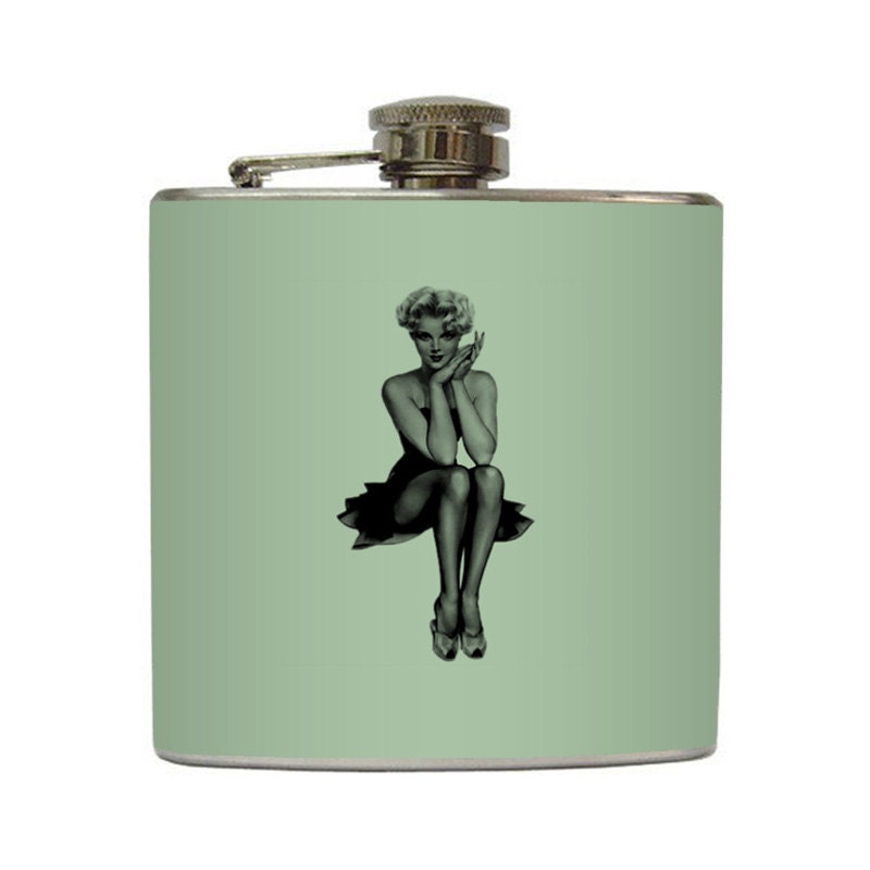 5 Pinup Girl Flasks Sexy Vintage Retro Pinups on Pastel Bridesmaid Gifts - 5 Stainless Steel 6 oz Liquor Hip Flasks LC-1046