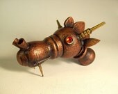 Large Robot Dragon Head with Faux Ruby Eyes Wood Steampunk Style
