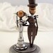 Small or CUPCAKE Elegant Robots Wood Wedding Cake Topper Space Princess Bride and Groom Top Hat Tails
