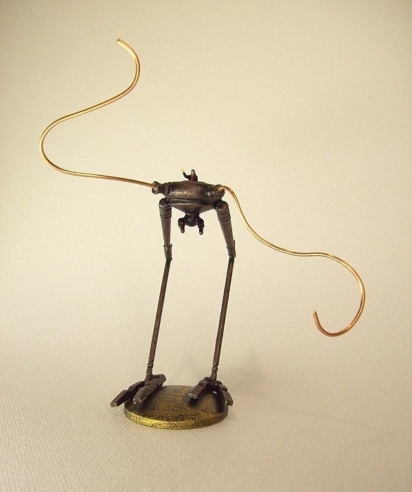 Steampunk Bipedal Chicken Walker War Machine with Pilot Victorian Wood Miniature on Base