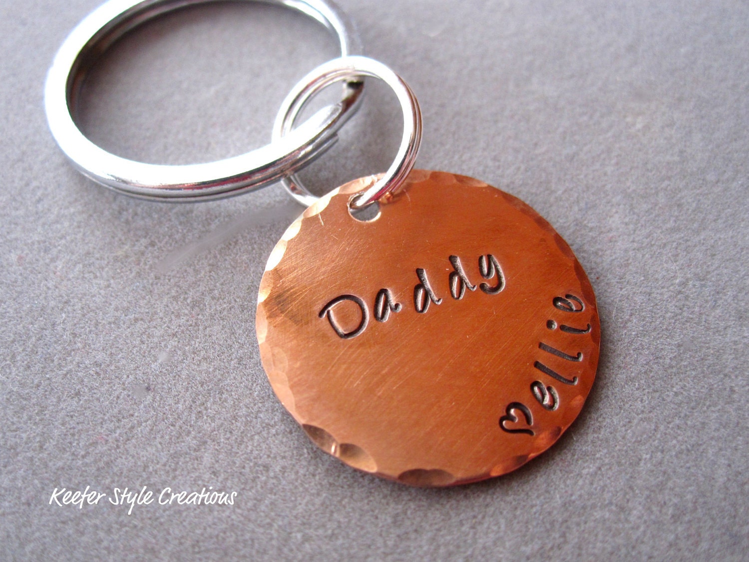 Hand Stamped Copper disk Daddy Keychain