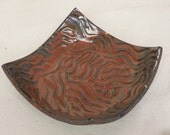 Stoneware  Bowl, SOAP DISH or Spoon Rest  Handcarved  Abstract Design