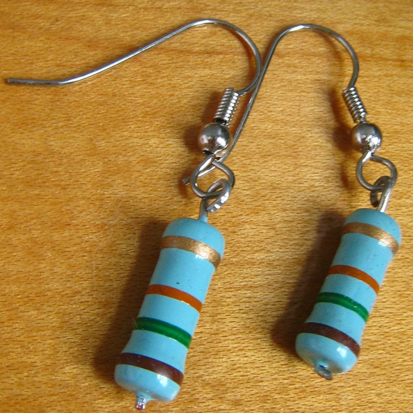 Upcycled Electric Blue Striped Earrings