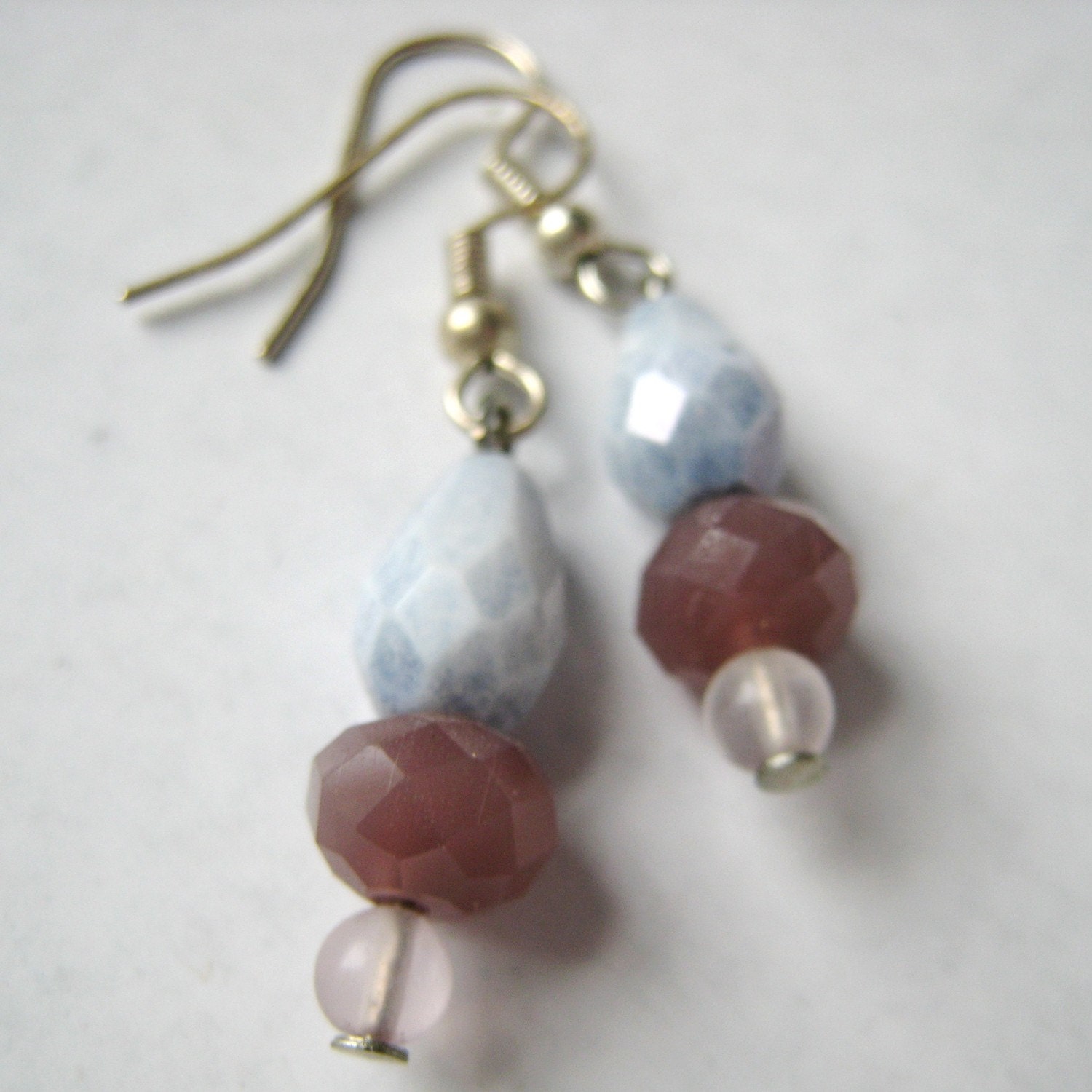 Dusty Blue, Purple and Pink Stone and Glass Earrings