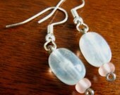 Palest Celery Green and Pink Dangly Earrings