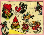 Pierrot Mice, Skunks, n Hearts Tattoo Flash