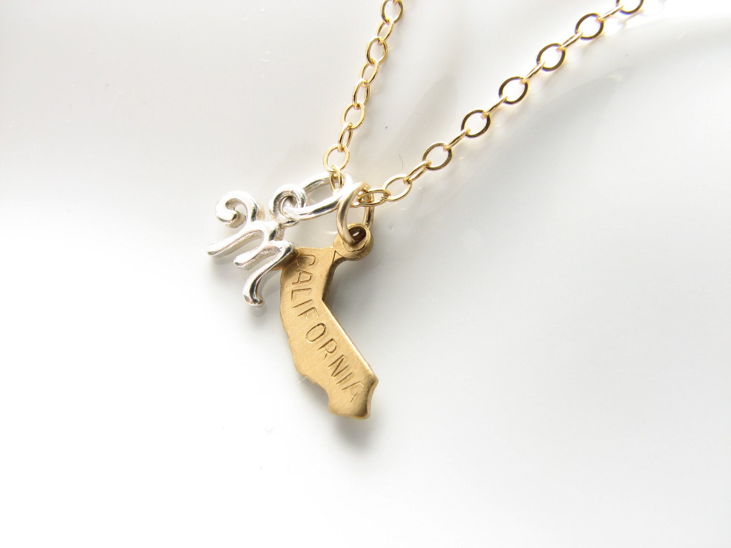 State initial necklace charm letter alphabet gold brass custom personalized California Texas New York New Jersey Florida...