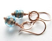 Copper teal blue dangle earrings glass vintage Italian aventurina glass beads