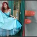 Dress 1950s Vintage 50s Aqua Blue Teal Full Skirt Strapless Prom M Medium