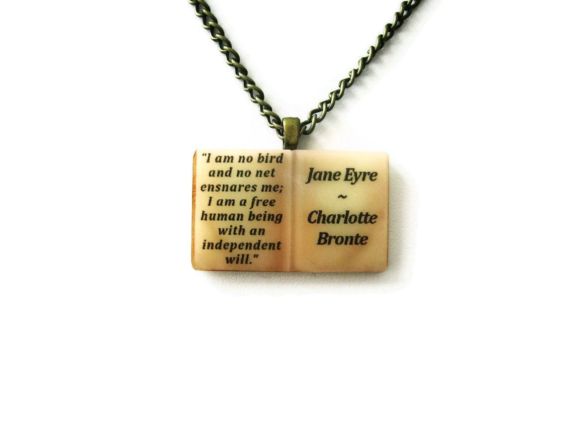 Jane Eyre Charlotte Bronte Book Necklace quote - JANE EYRE - I am no bird - Altered Eras Literary book Gift Etsy UK