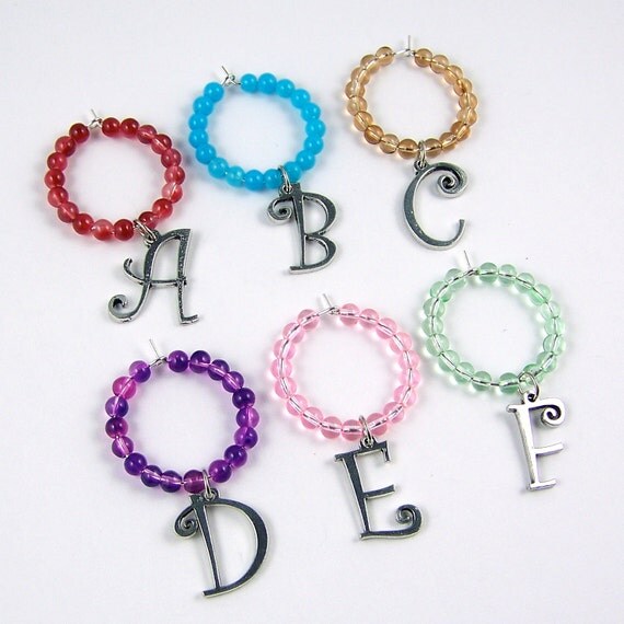 6 Custom Wine Charms: Alphabet Letter Initial Your Choice Fancy Font Il_570xn