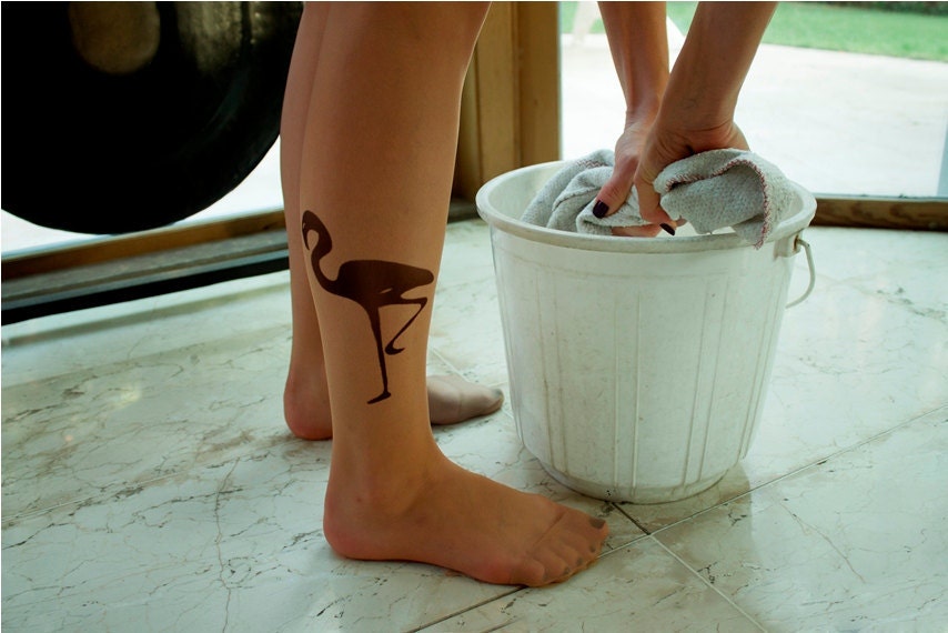 Tatto Tights - Flamingo bird Size SMALL , bird tights / tights / tattoosocks