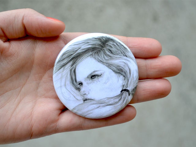 girls pocket mirror - illustrated mini mirror - illustration