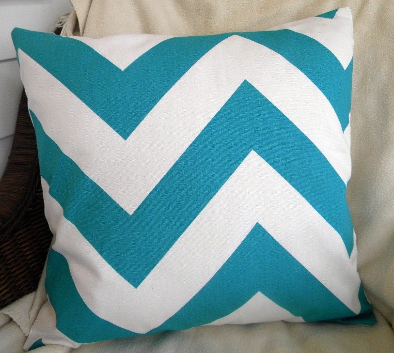 Decorative Pillow Cover - Large Chevron Stripe - 18" Square - Available in Turquoise or Yellow