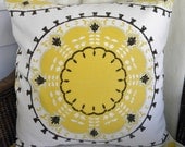 Designer Decorative Pillow Cover - Medallions -  Dwell Studio for Robert Allen - Yellow,brown , Gray - 18" Square