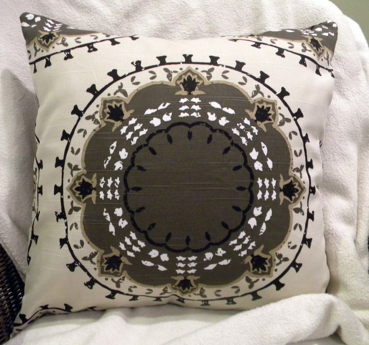 Designer Decorative Pillow Cover - Medallions -  Dwell Studio for Robert Allen - Brown - Toffee - 18" Square