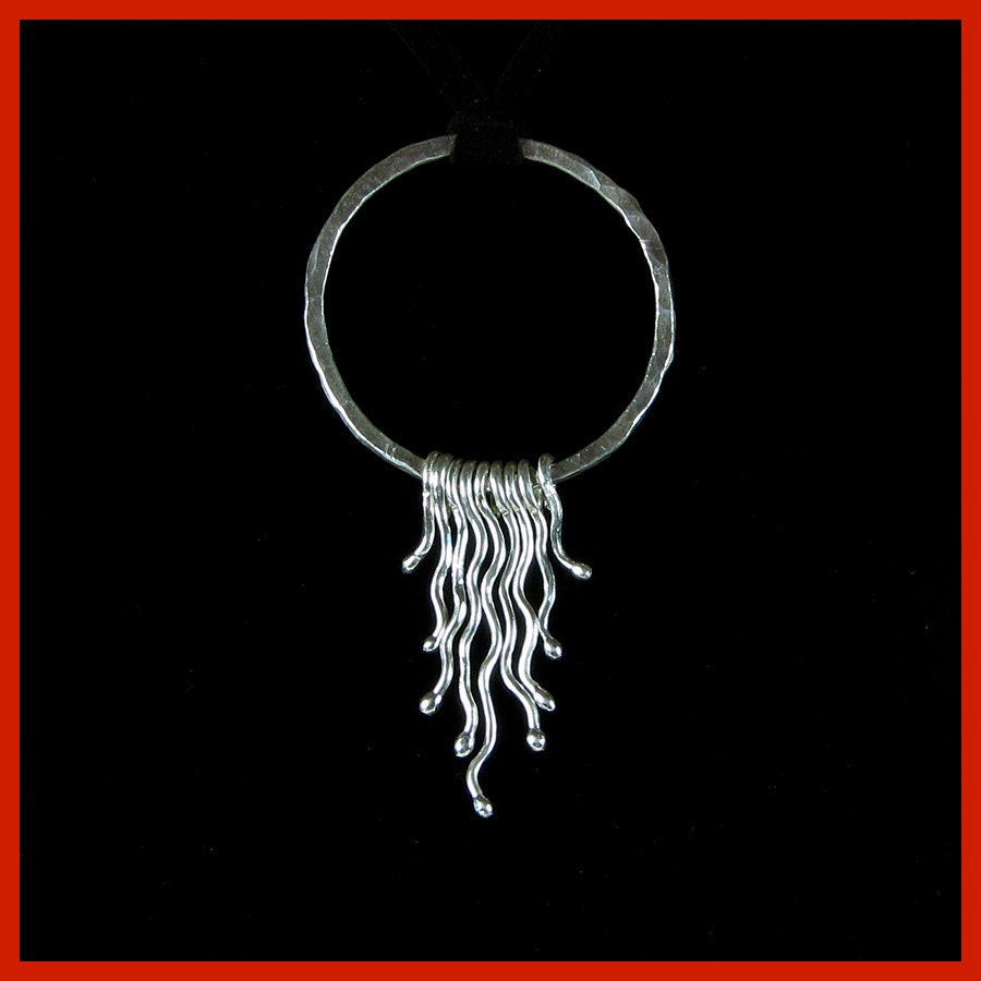 Circle of Life fine silver necklace round hoop squiggles swimming female male