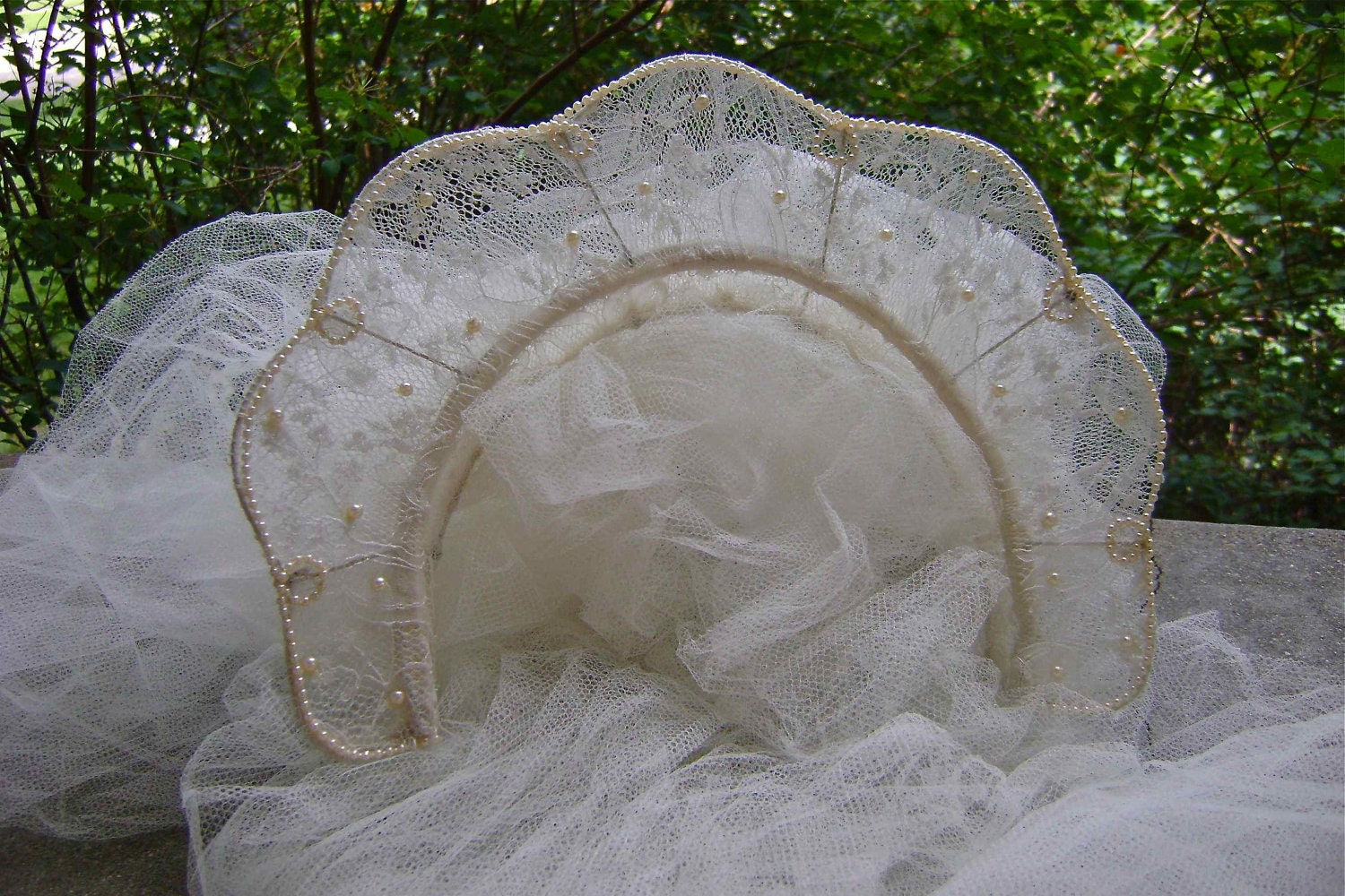 Wedding Bridal Veil Pearl Lace Headpiece Tiara