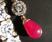 YVETTE  NECKLACE vintage antique inspired red drop sterling gold