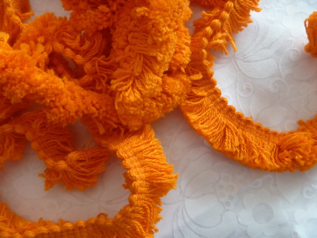 Vintage Orange Yarn Fringe Sewing Trim..1 Yard and 30 Inches