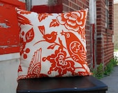 Orange Aviary Print Pillow