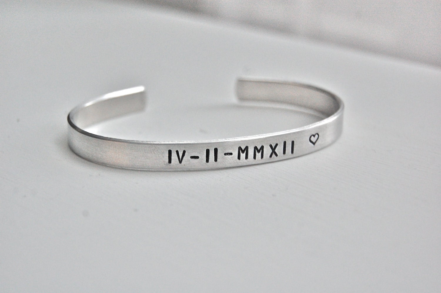 Roman numeral, skinny cuff custom metal bracelet