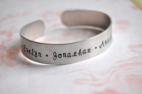 custom metal bracelet cuff, hand stamped