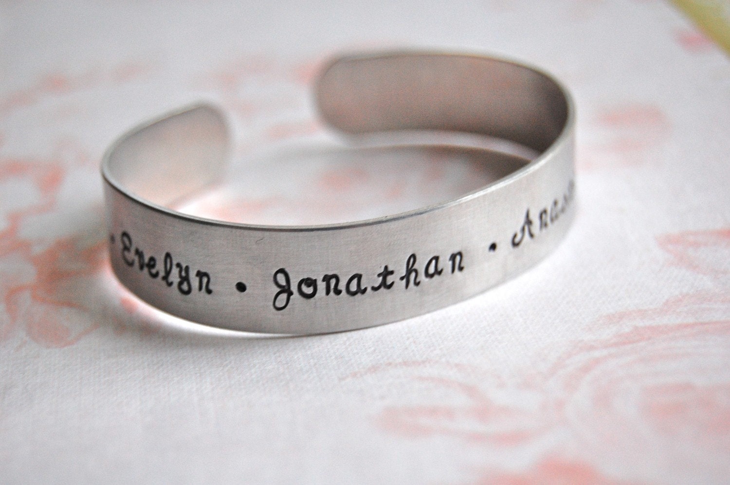 custom metal bracelet cuff, hand stamped