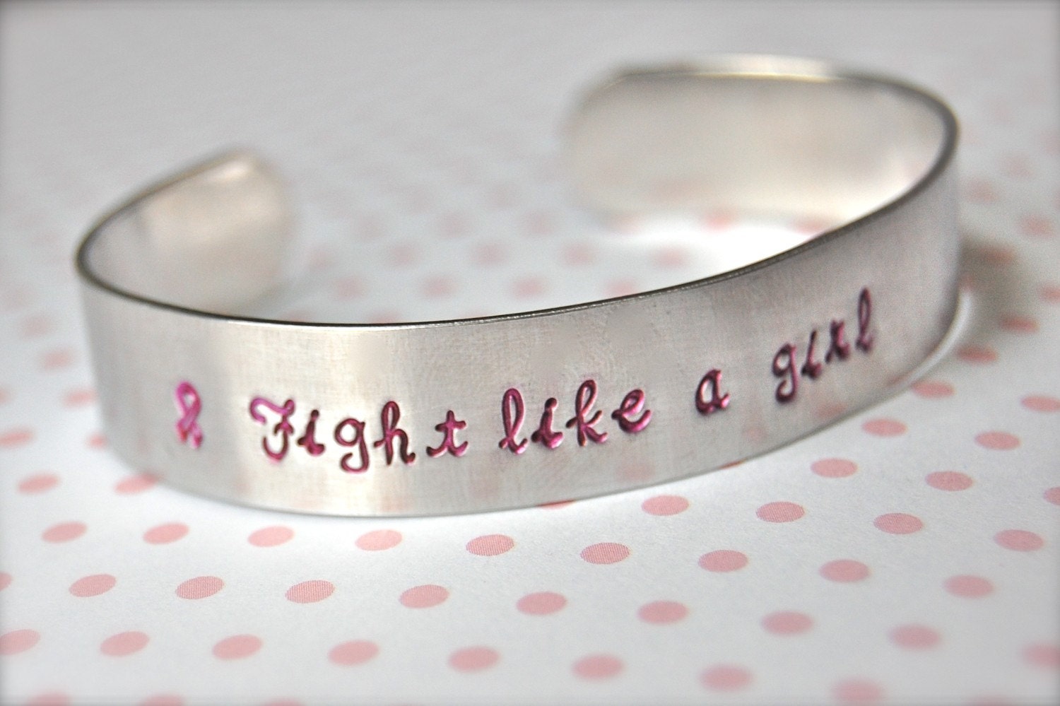 Fight like a girl, personalized, hand stamped breast cancer Bracelet Cuff