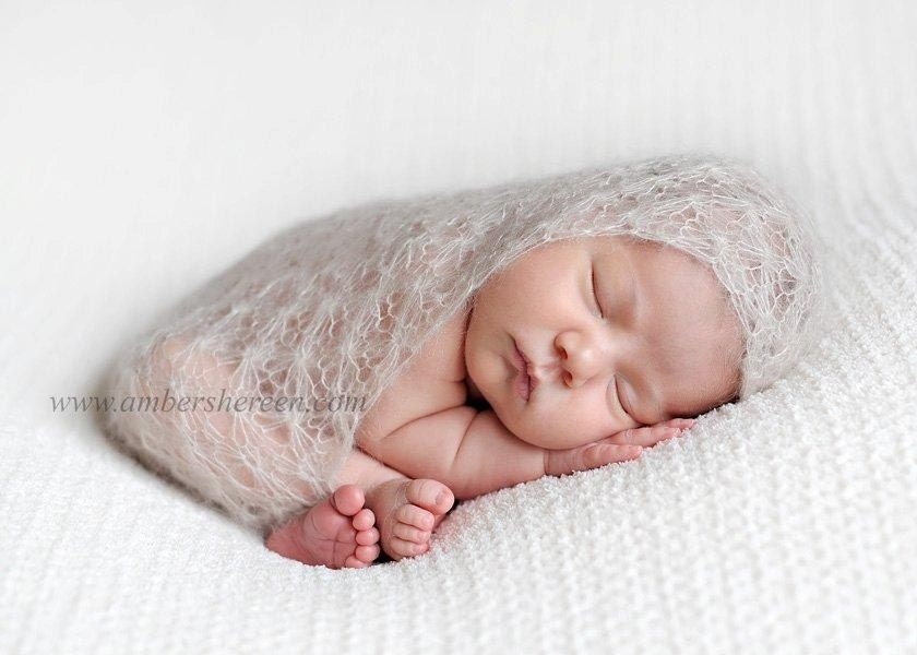 DREAMY wrap - hand knit lace silk kid mohair newborn photo prop - color Pearl