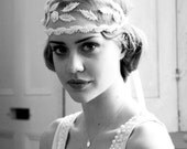 Art Nouveau Tiara,1920s,1910s style Unique Headpiece  in ivory and champagne with  leaves and flowers and silk tulle.The Great Gatsby