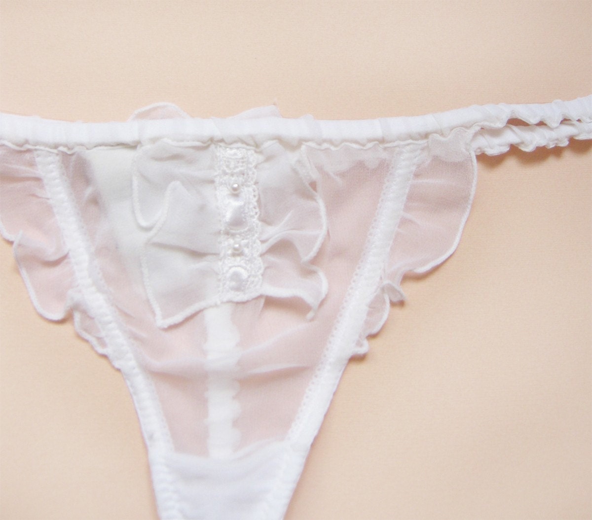 Bliss Ivory Silk chiffon frills bridal Thong, Etsy Sale