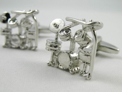 Free shipping - Mens Cufflinks- Fashion Cufflinks, Silver Drum kit Design, with a Gift Box