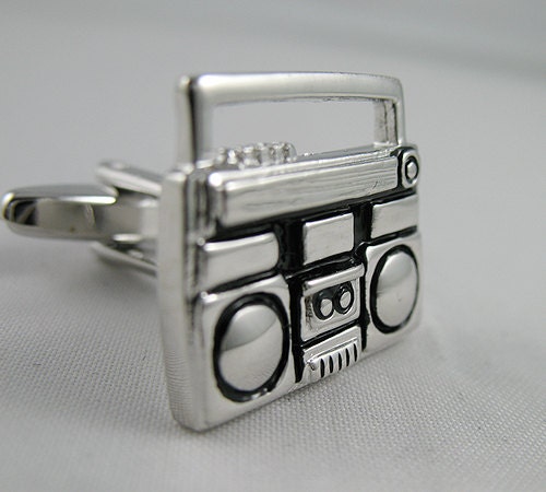 Free Shipping,Mens Cufflinks- Fashion Cufflinks, Silver Boombox Design, with a Gift Box