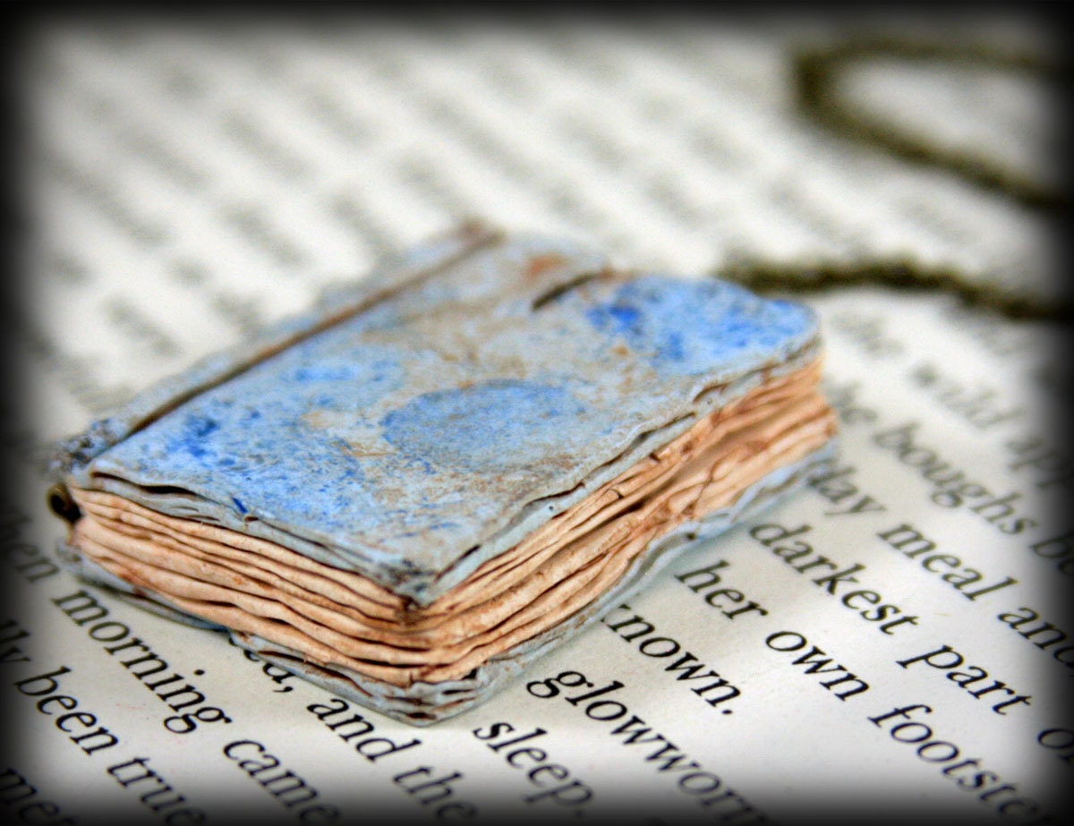 Light Blue Beloved Book Locket Necklace, Handmade, Jewelry