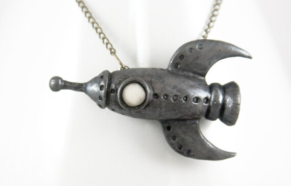 Retro Space Rocket, Necklace, Handmade