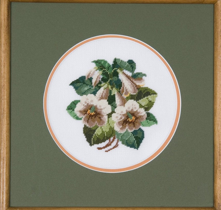 White Gloxinias in Hand Made Picture of Petit Point