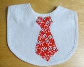Skulls n' Crossbones on Red Tie Applique Bib