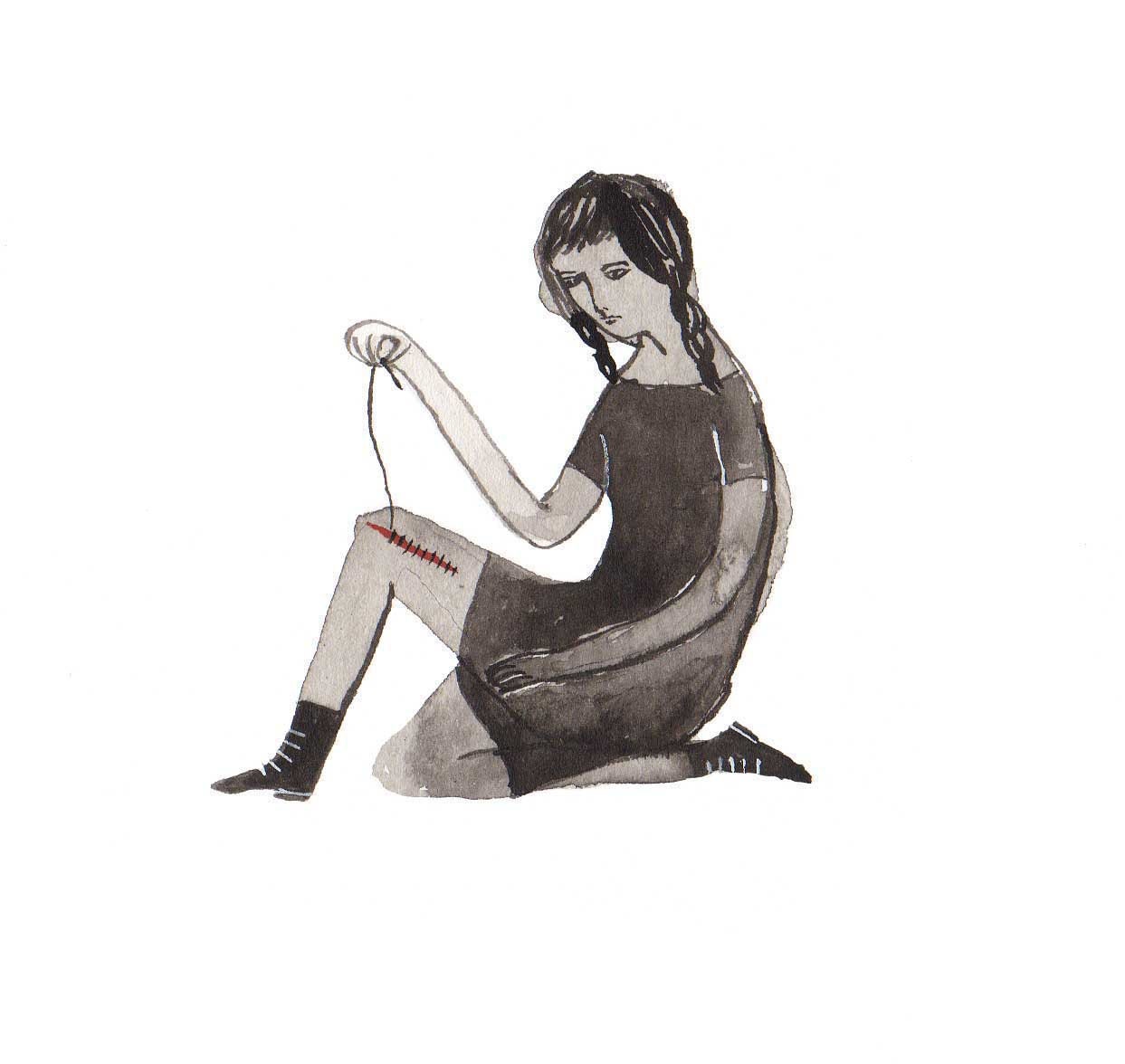 Stitching up girl illustration print