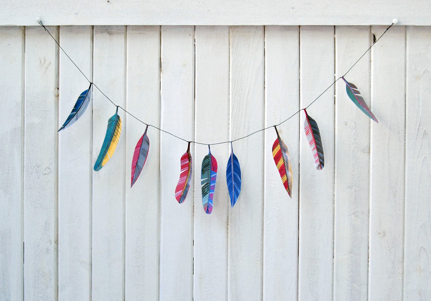 Illustrated paper feather garland