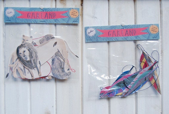 Illustrated paper feather garland