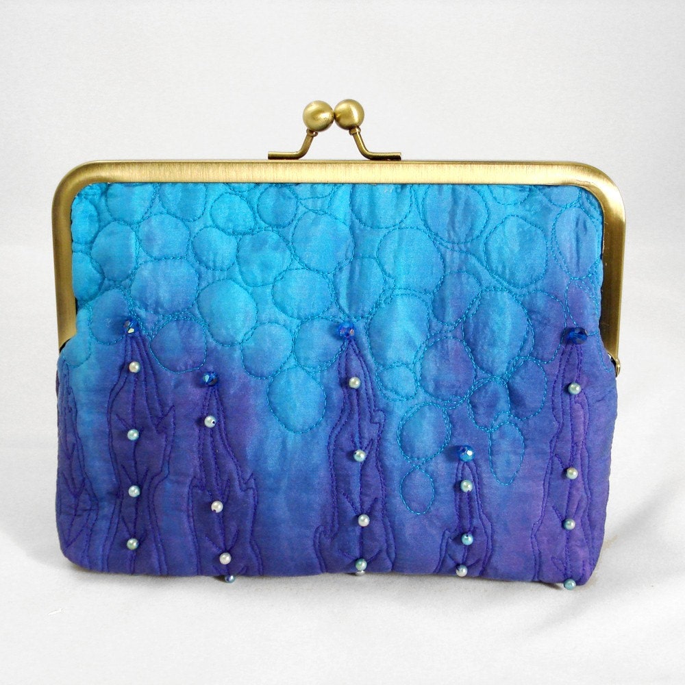 Beaded Quilted Hand Dyed Silk Clutch