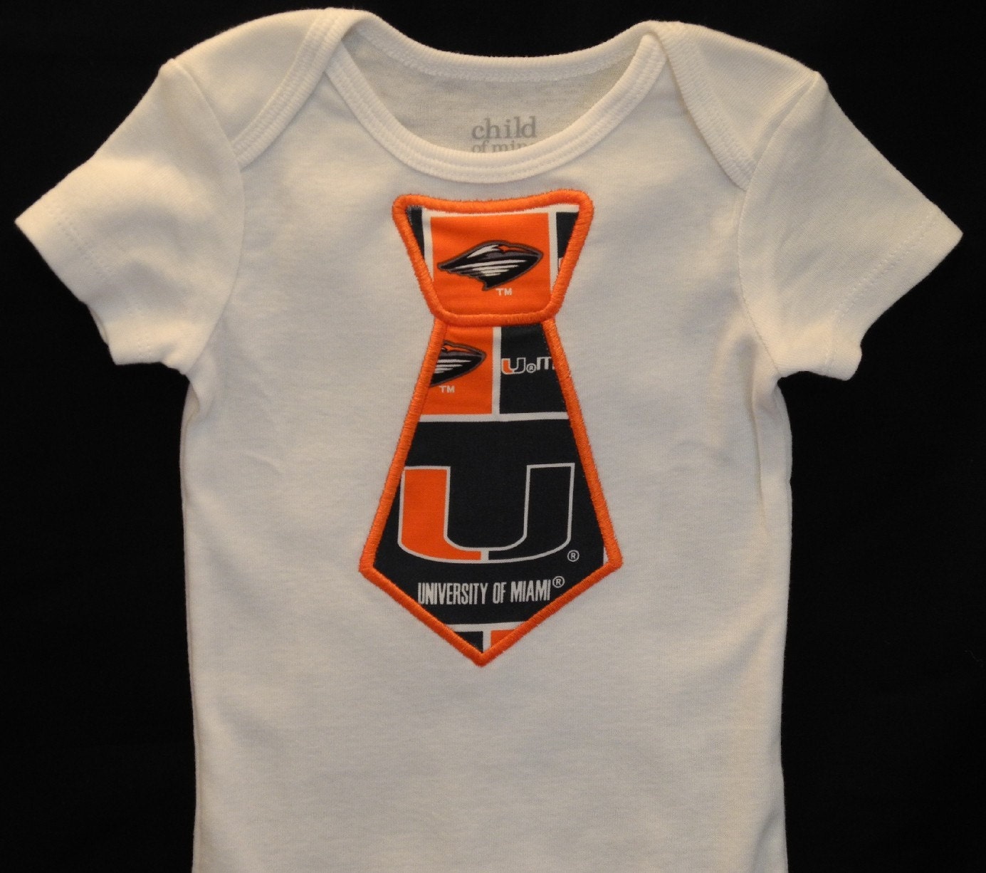 University of Miami Tie Appliqued Tie Orange and Green Tie
