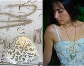 Cream & gold heart necklace on 10 karate gold filled chain...romantic/feminine necklace