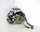 Wristlet Purse Kiss Lock Framed Black White Flourish Bag